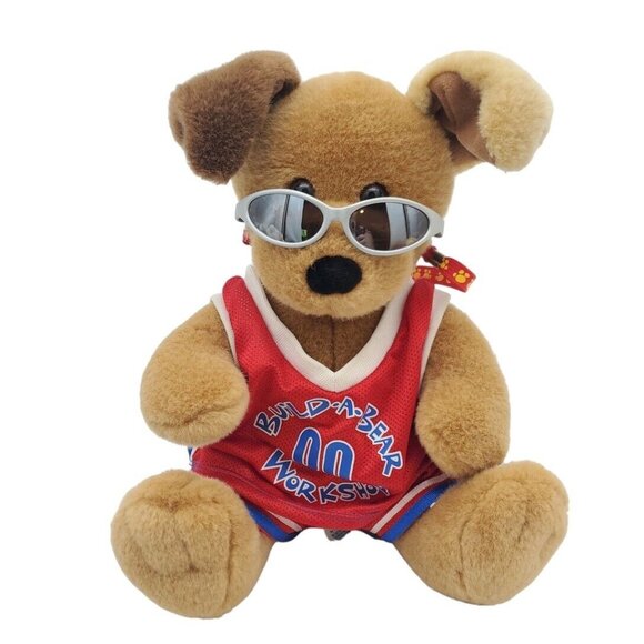 Build a Bear NBA Jersey Stuffed Puppy Dog Sunglasses Talking Works Brown Red 11" - Picture 1 of 8
